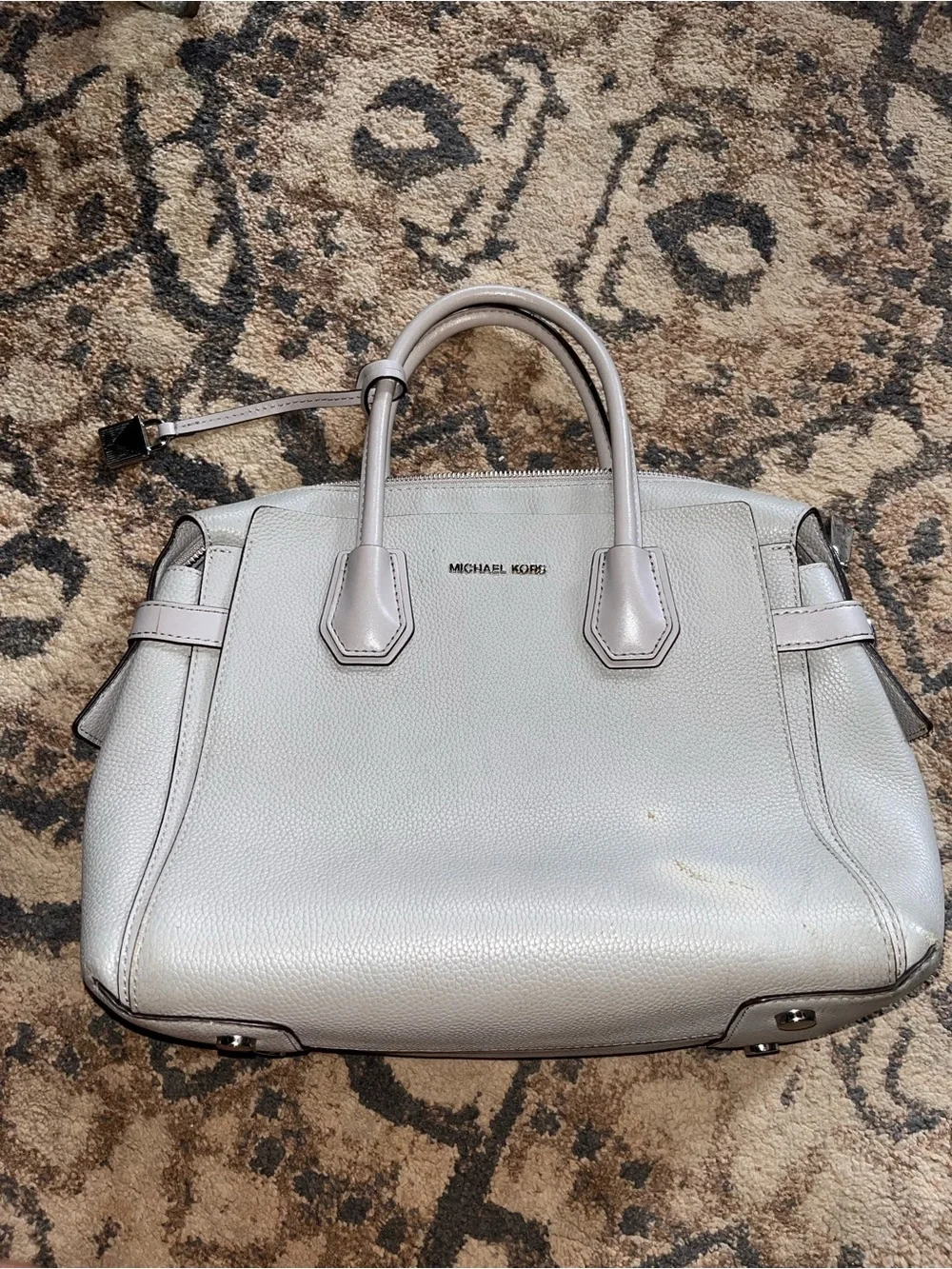 Michael Kors Light Gray Pebbled Leather Tote with Top Handles